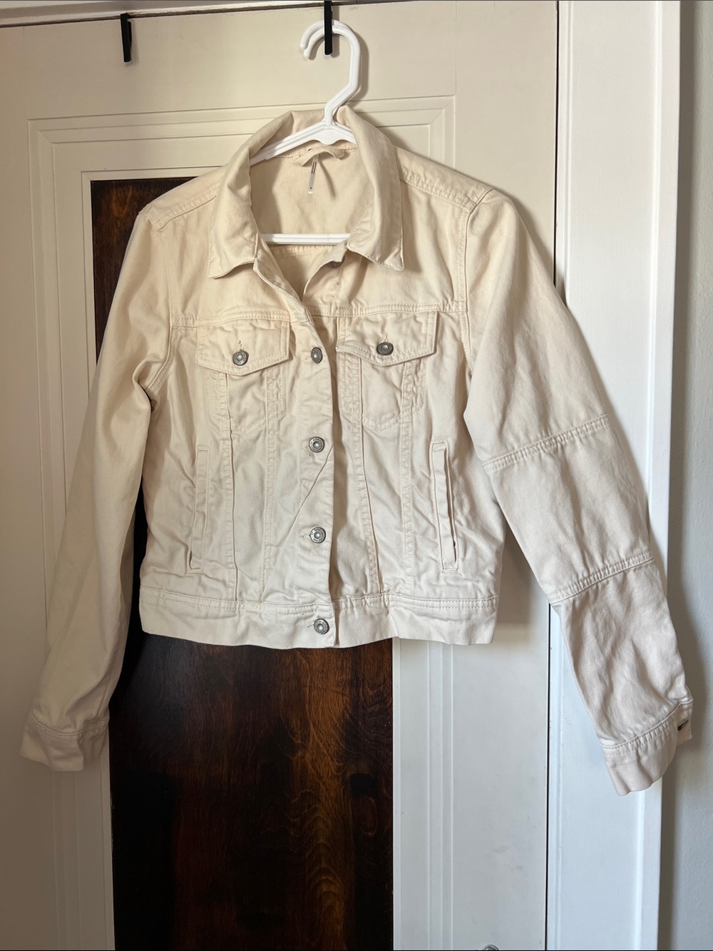 Free People Cream Denim Jacket - Women's Button-Front Jean Jacket